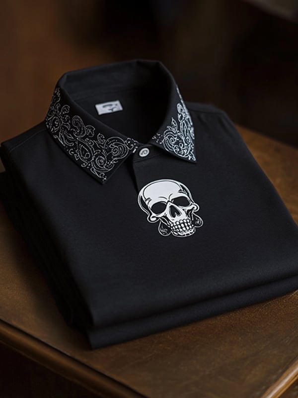 District Seven Men's Classic Business Skull Logo Short Sleeve Polo Shirt