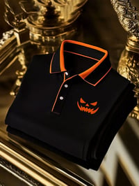 District Seven Men's Halloween Pumpkin Face Contrast Color Casual Print Polo Shirt