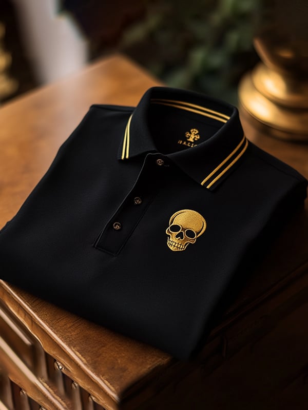 District Seven Men's Classic Business Skull Logo Short Sleeve Polo Shirt